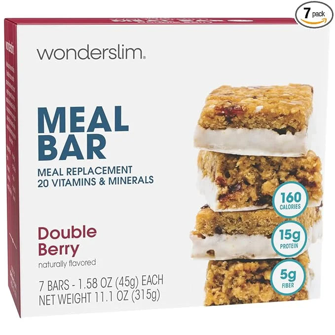 WonderSlim Meal Replacement Bar, Double Berry, 15g Protein, 20 Vitamins & Minerals, Gluten Free (7ct) - Product Image