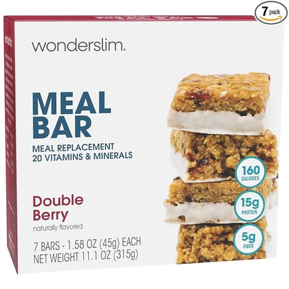 WonderSlim Meal Replacement Bar, Double Berry, 15g Protein, 20 Vitamins & Minerals, Gluten Free (7ct) - Product Image