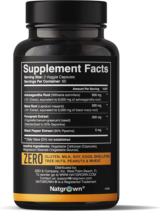 Natgrown Ashwagandha Maca Root Fenugreek Extract (120 Count)