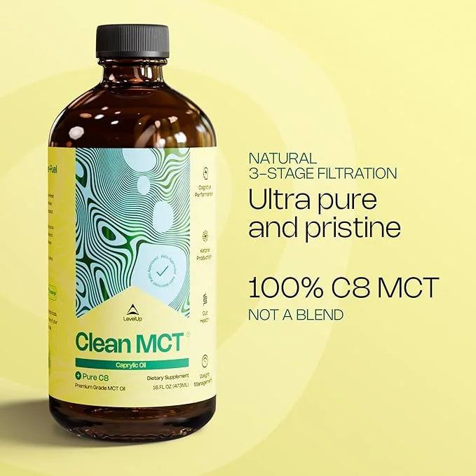 LevelUp Clean MCT Oil - 100% Caprylic C8 for Energy, Focus, Weight Management, Gut Health, Brain Superfuel - Keto Suppleme...