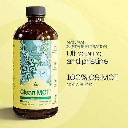 LevelUp Clean MCT Oil - 100% Caprylic C8 for Energy, Focus, Weight Management, Gut Health, Brain Superfuel - Keto Suppleme...