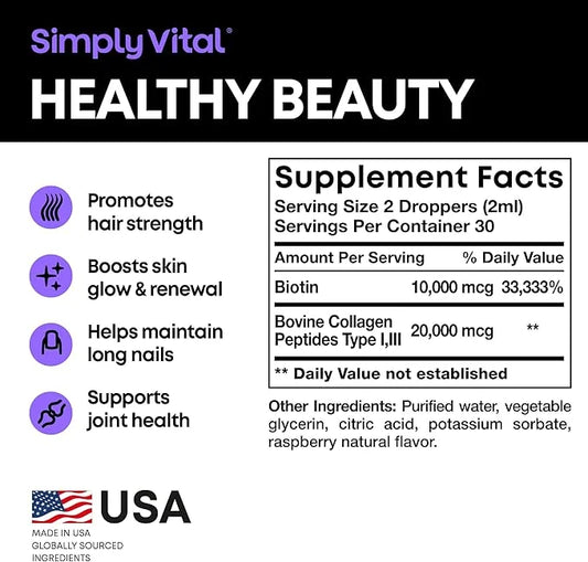 SIMPLY VITAL Liquid Collagen & Biotin 10000 mcg 20000 mcg 99% Absorption