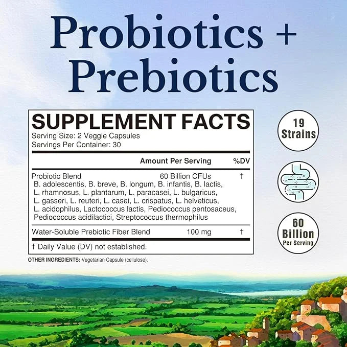 VITALITOWN Probiotics + Prebiotics 60 Billion 19 Strains 60 Delayed
