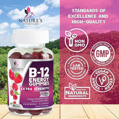 Vitamin B12 Energy Gummies 4500mcg Chewable B-12 Gummy 60 Gummies