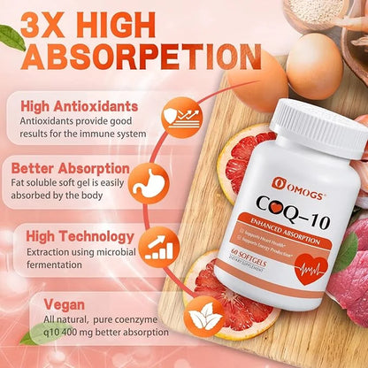 CoQ10 400mg Softgels, Coenzyme Q10 High 60 Softgels
