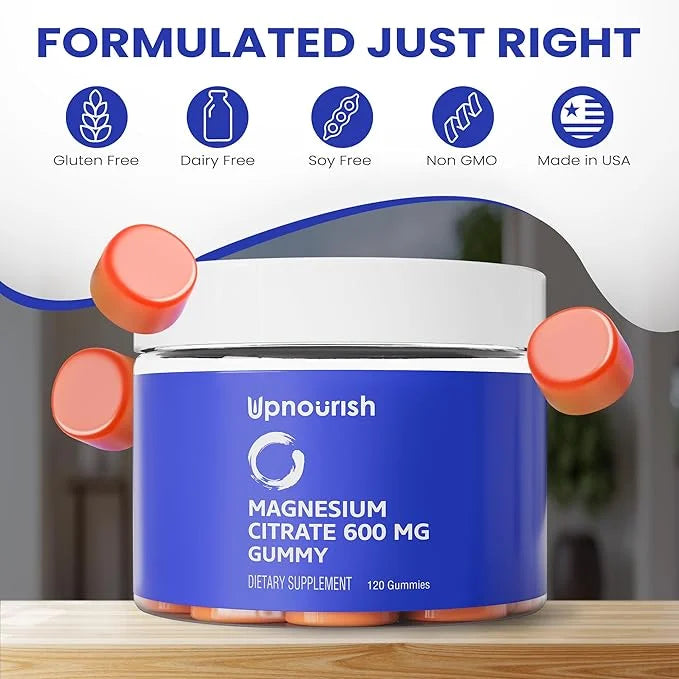 UpNourish Magnesium Gummies for Adults & Kids Magnesium Citrate Gummies 600mg, Calm Supplement for Muscle Relaxation, Bone...