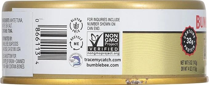 Bumble Bee Prime Solid White Albacore Tuna in Water, 5 oz Cans (Pack of 12) - Premium Wild Caught Tuna - 32g Protein per S...