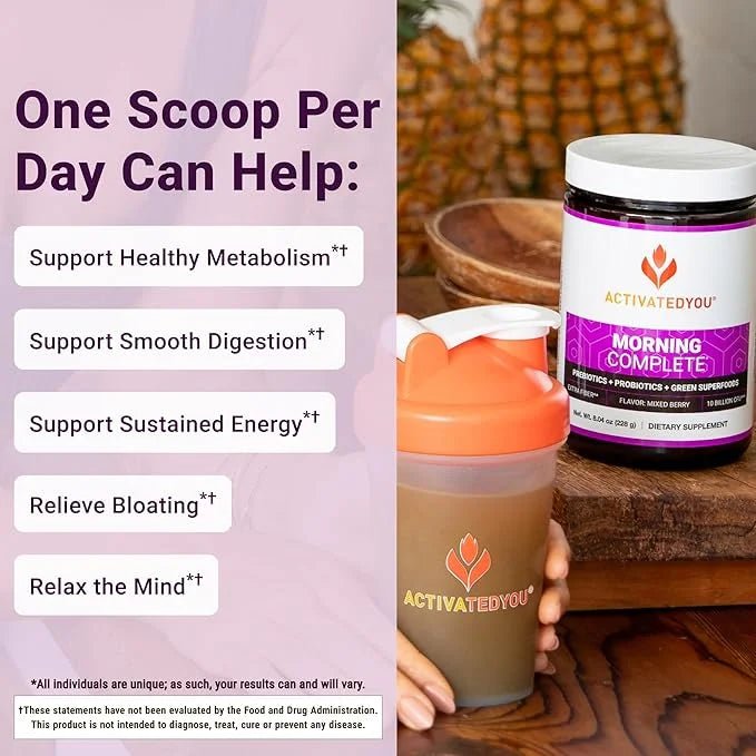 ACTIVATEDYOU Morning Complete Daily Wellness Greens Superfood Drink Mix for Gut Health w/Prebiotics, Probiotics, Antioxida...