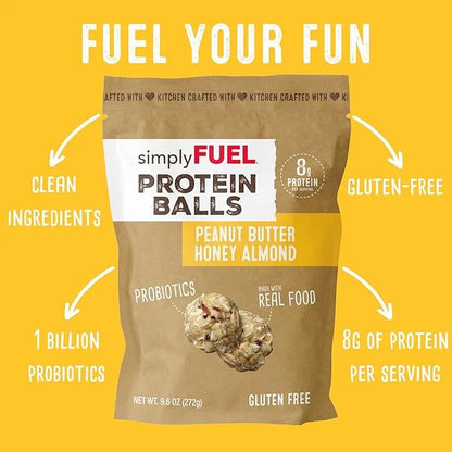 Whole Food Protein Balls with Probiotics - Peanut Butter Honey Almond Snacks - 8g Protein Snack - Gluten Free Energy Balls...