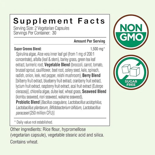 COUNTRY FARMS Super Greens Vegicaps, 32 Super Foods, Whole Food Supplement, Greens, Fruit, Vegetables, Mushrooms & Probiot...