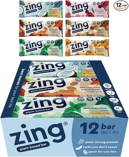 Zing Vegan Protein Bars Variety Pack - Top 6 Flavors, Gluten Free Nutrition Bars, High Protein & Fiber, Soy Free, Dairy Fr...