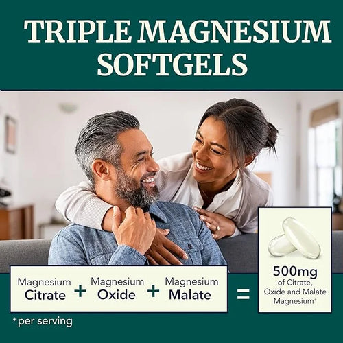 Triple Magnesium Softgels | Citrate, Malate, & Oxide | Highly Absorbable Magnesium Supplement for Digestion, Calm, Leg Cra...