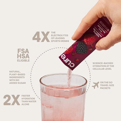 Cure Hydration | Plant-Based Electrolyte Drink Mix | No Added Sugar | FSA & HSA | Dehydration Relief Powder Made with Coco...