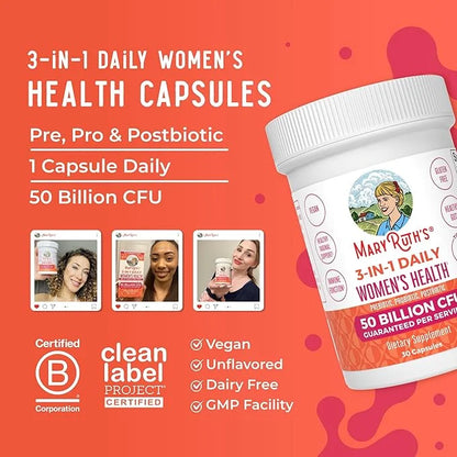 MaryRuth Organics 3-in-1 Daily Health Probiotics for Women | Clinically Tested | Hormone Support & Gut Health Supplement |...
