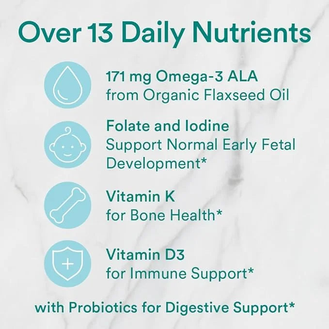 SmartyPants Organic Prenatal Vitamins for Women, 3 (ALA), D3, C, B12, B6, B6, Vitamin K2 & 120 Count (30 Day