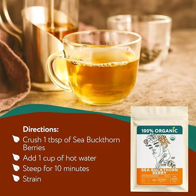 Organic Sea Buckthorn Berry Tea (PACK OF 2) - Seaberries Dried - Rich in Omega Fatty Acids, Antioxidants - Superfood Berri...
