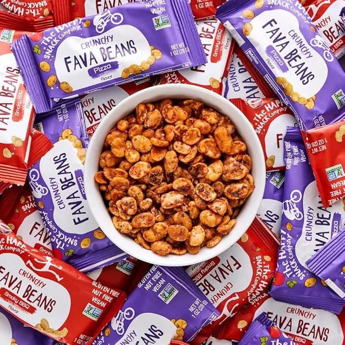 The Happy Snack Company Fava Beans Variety Pack 24 x 1 oz (Smoky BBQ Flavor and Pizza Flavor).Gluten free. Nut free. Dairy...