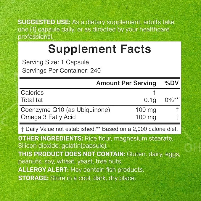 CoQ10 100mg, 240 Capsules – 3 Fatty 100mg – Q10 Supplements