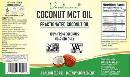 Verdana Coconut MCT Oil, Fractionated, Genuine 100% Coconut Derived, Kosher Food Grade, Vegan, NON-GMO, Great for Keto and...