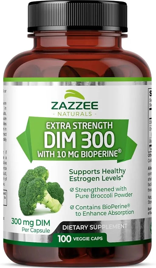Zazzee DIM 300 mg Per Capsule, 100 Count, Plus 10 mg BioPerine, Estrogen Balance, Hormonal Acne, Menopause Support, Hormon...
