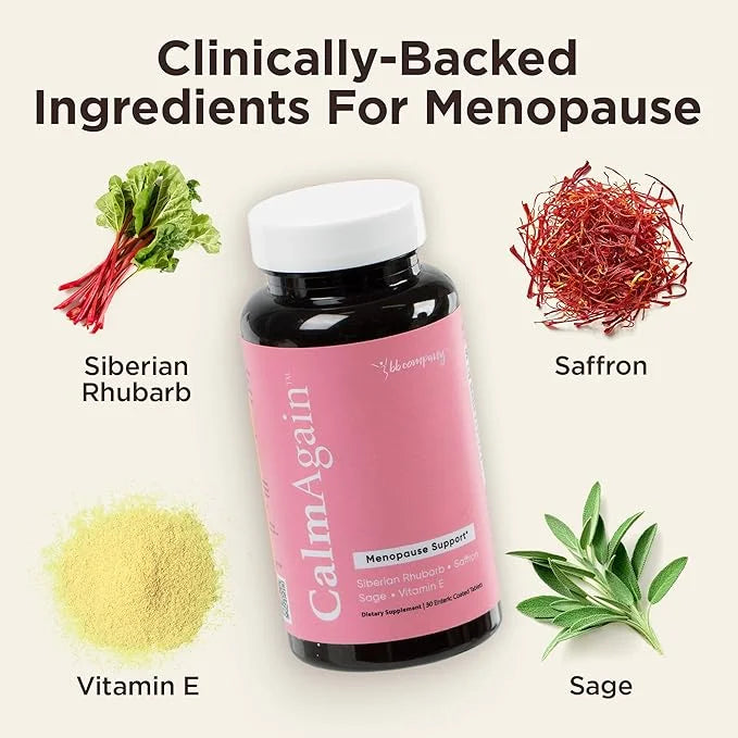BB Company CalmAgain Menopause Support, Relief & Hormone Balance - Nervousness Relief, Mood Support, Hot Flashes, Night Sw...