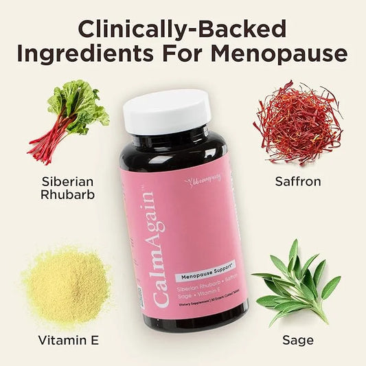 BB Company CalmAgain Menopause Support, Relief & Hormone Balance - Nervousness Relief, Mood Support, Hot Flashes, Night Sw...
