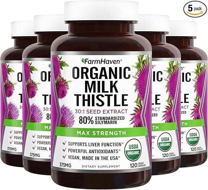 FarmHaven Silymarin Milk Thistle Capsules 11250mg Strength 30X Concentrated 80% Standardized 120 Veggie 5