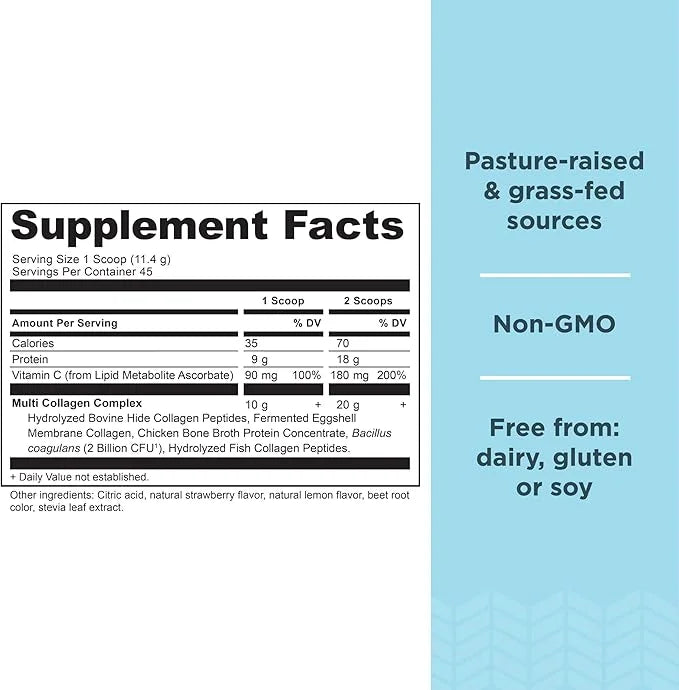 Ancient Nutrition Collagen Powder Protein, Multi Collagen Protein Powder, Strawberry Lemonade, 45 Servings, w/Vitamin C, H...