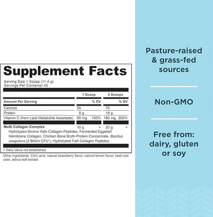 Ancient Nutrition Collagen Powder Protein, Multi Collagen Protein Powder, Strawberry Lemonade, 45 Servings, w/Vitamin C, H...