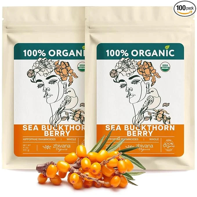 Organic Sea Buckthorn Berry Tea (PACK OF 2) - Seaberries Dried - Rich in Omega Fatty Acids, Antioxidants - Superfood Berri...