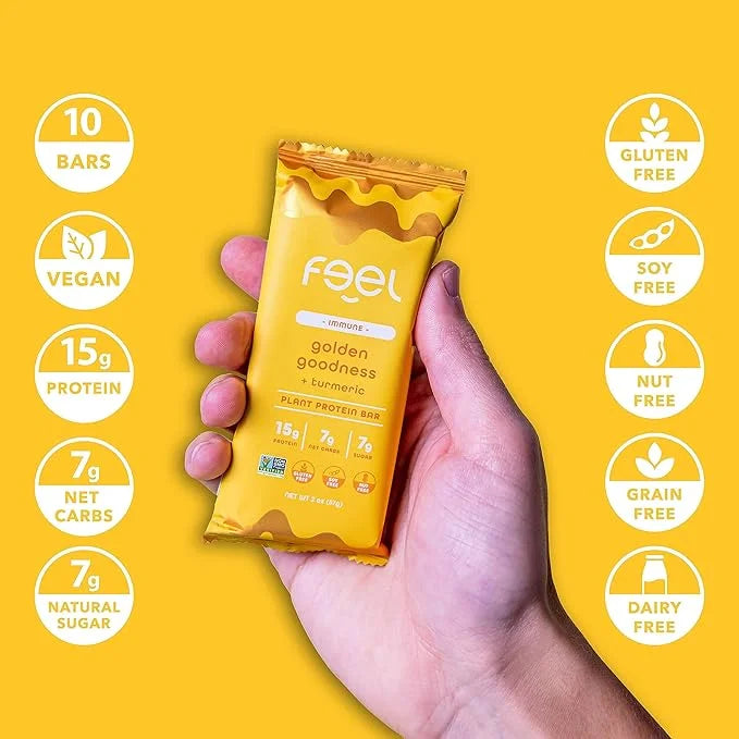Feel Vegan Protein Bars | Golden Goodness | Keto | Gluten Free | Organic | Turmeric | 15g Plant Protein | Low Carb | High ...