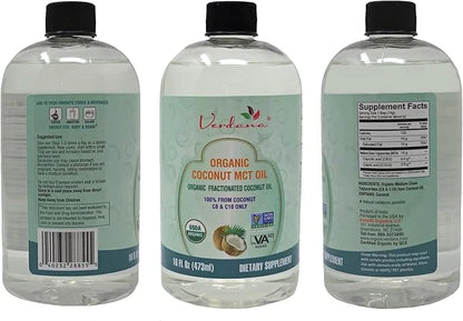 Verdana USDA Certified Organic Coconut MCT Oil – Fractionated Coconut Oil – No Palm Kernel Used – Kosher, Food Grade, Non-...