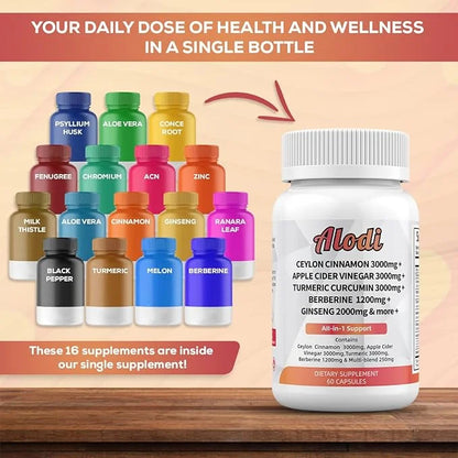 Ceylon Cinnamon 3000mg, Apple Cider Vinegar 3000mg, Turmeric 3000mg, Ginseng 2000mg, Berberine 1200mg - All-in-1 Supplemen...