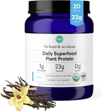 Ora Organic Plant-Based Protein Powder - 23g Protein for Women and Men - Vanilla Flavor 20 Servings, Vegan, Clean Protein,...