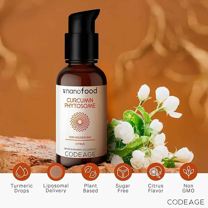Codeage Liposomal Curcumin Phytosome Liquid Supplement, Turmeric Curcumin Vegan Liquid Drops, Plant-Based Curcuma Longa Dr...