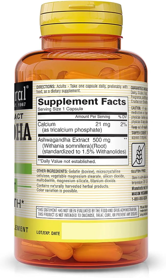 MASON NATURAL, Ashwagandha 500 mg, Adaptogens 180 Day
