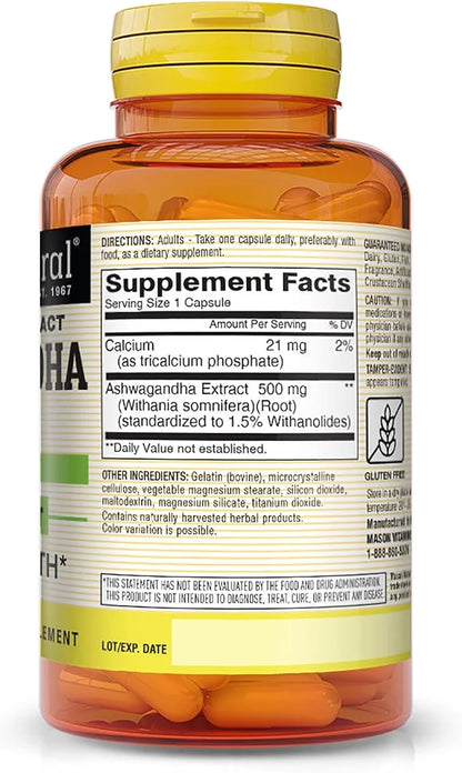 MASON NATURAL, Ashwagandha 500 mg, Adaptogens 180 Day
