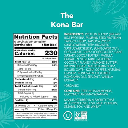 ALOHA Organic Plant Based Protein Bars | The Kona Bar - Special Edition | 6 Count, 1.98oz Bars | Vegan, Low Sugar, Gluten ...