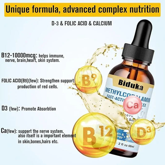10,000mcg Vitamin B12 Sublingual Liquid Drops, D3, B9(Folic B9(Folic Acid),