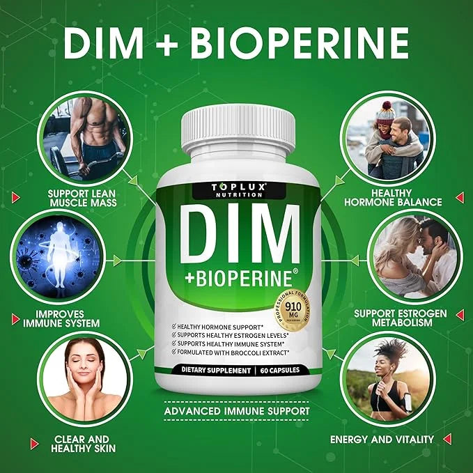 Dim Supplement 910 mg Plus BioPerine Complex - Diindolylmethane to Support Hormone Balance and Estrogen Metabolism, Helps ...