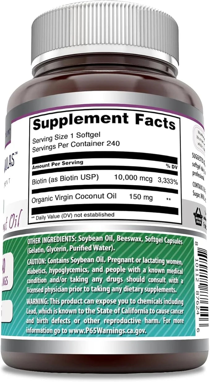 Amazing Formulas Biotin with Extra Virgin 10000 Mcg (1 Pack, 240 Count)