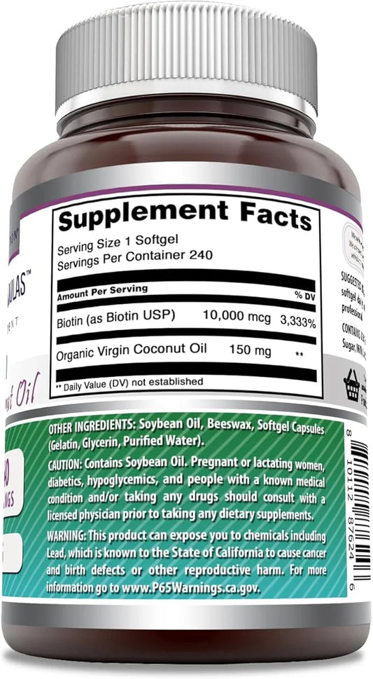 Amazing Formulas Biotin with Extra Virgin 10000 Mcg (1 Pack, 240 Count)