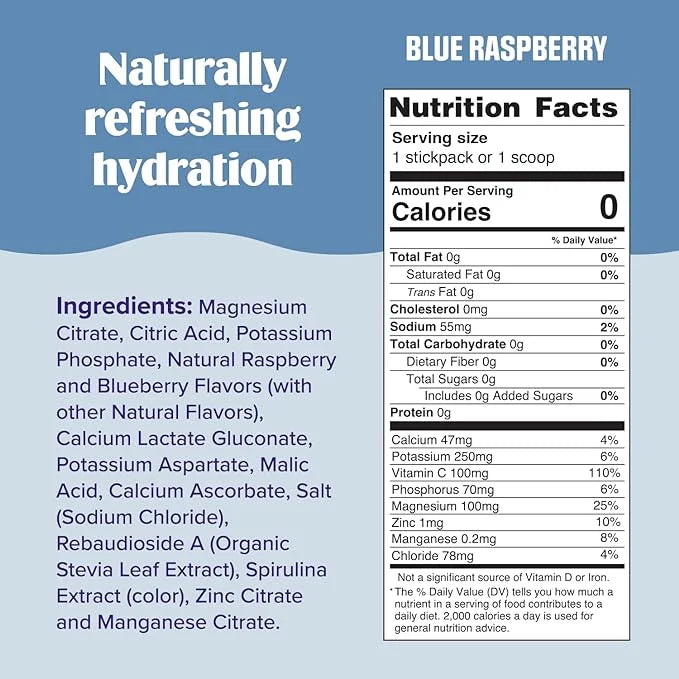 Ultima Replenisher Daily Electrolyte Powder Drink Mix – Blue Raspberry, 20 Stickpacks – Hydration Packets with 6 Electroly...