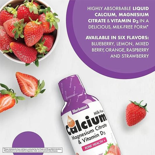 Bluebonnet Nutrition Liquid Calcium Citrate Calcium Citrate, Magnesium Citrate, Vitamin D3, Bone Health, Gluten Free, Soy ...