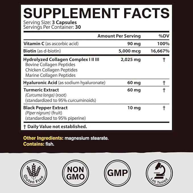 Collagen Peptides Complex, Type I, II, 2025 MG, 90 Caps