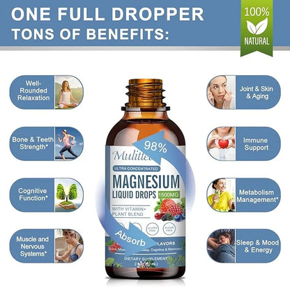 Magnesium Glycinate Liquid Drop - Triple Absorption Supplement to Support Nerves, Night, Heart, Muscles Metabolism* -Sugar...