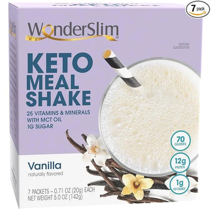 WonderSlim Keto Meal Replacement Shake, Vanilla, C8 MCTs, 12g Protein, 25 Vitamins (7ct)