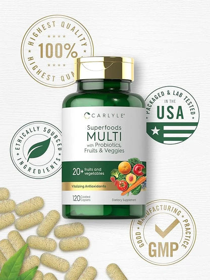 Carlyle Fruits and Veggies Supplement | 120 Count | Superfood Multivitamin with Probiotics | Made with 20 Fruits and Veget...