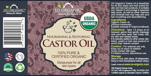 US Organic Castor Oil, USDA Certified Organic,Expeller Pressed, Hexane Free, 100% Pure & Natural moisturizing and emollien...