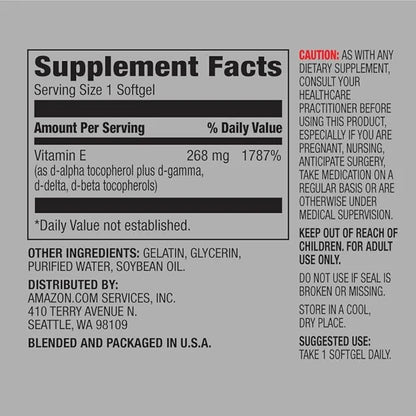 Amazon Elements Vitamin E, 400 IU, 100 Softgels, 100 Days of Supply (Packaging May Vary) (Pack of 2) - Product Image